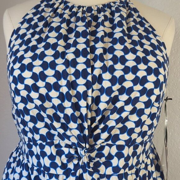 Ava & Viv Size 1X Dress Sleeveless Blue & White Geometric Halter Neckline - Picture 4 of 8